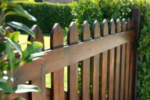 The zoomed image of wood fence in garden at Batavia, IL 