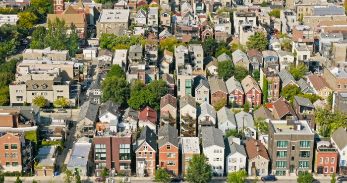 Aerial View of Residential Streets in Chicago, IL